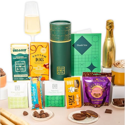 Thank You Vegan Chocolate Letterbox Gift Tube with Truffles & Hot Chocolate, Luxury Gourmet Gifts for Women, Men, Couples by EDEN & CO - Plus 1 Prosecco