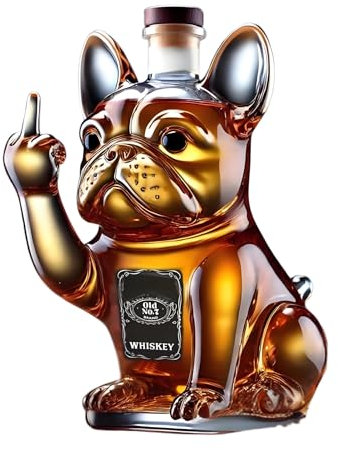 Divertido Bulldog Francés botella de whisky, el dedo medio estatua decantador de whisky, vino decantador único conjuntos para los hombres, botella de vino vacía Home Bar Decoración (Type D)