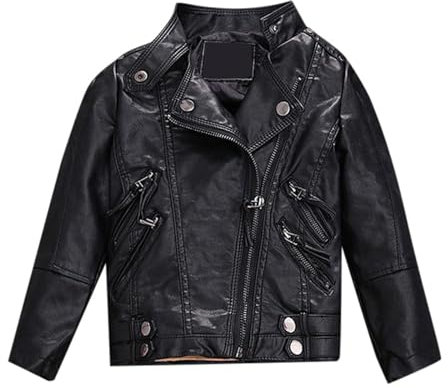 2025 - Bambini ragazze primavera giacca in pelle PU cappotto da moto per ragazzi giacca in similpelle costumi da carnevale per bambini, Nero , 7-8 Anni