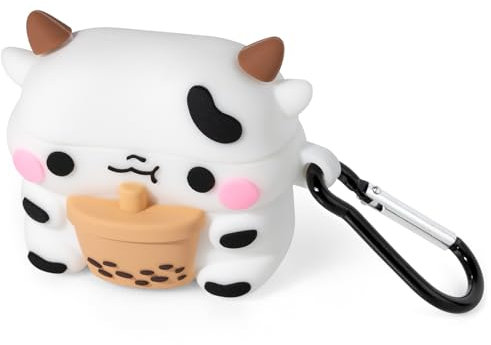 Mouzor AirPods 4 Hülle, Süße Boba-Teekuh-Hülle für AirPods der 4. Generation (2024), Lustige 3D-Cartoon-Tierhülle, Robuste Schutzhülle aus PVC mit Karabiner für Kinder, Mädchen und Frauen