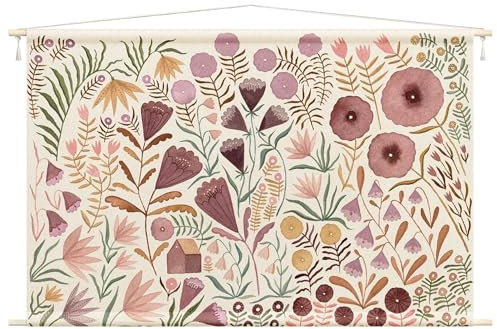 micasia Wandteppich Kinderzimmer Stoffbild inkl. Holzstäbe & Seile Wanddeko - Made in Germany - Kunstkopie Aquarell rosa Baby Mädchen Junge Wandbehang 1572 (90x60cm)