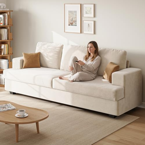 Comkei 89 3 Seater Couches for Living Room Sofas Comfy Sectional Couch with 24 Deep Seat Loveseat Sofa for Small Apartment, Cream White