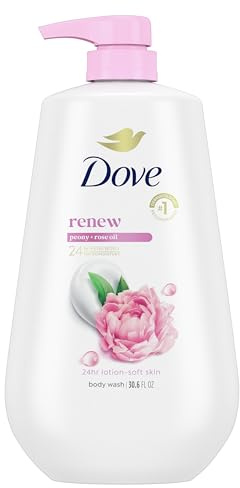 Dove Body Wash with Pump Renew Peony & Rose Oil For 24hr Lotion-Soft Skin Moisturizing Skin Cleanser with No Sulfates No Parabens 30.6 Oz