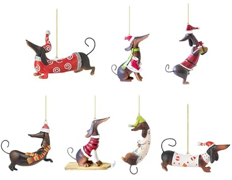 7 Packungen Weihnachtsbaum-Anhänger Hund hängende Ornamente Acryl flach niedlich Wurst Hund Weihnachtsbaum Dekoration Urlaub Weihnachten Party Home Decor