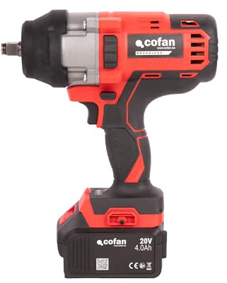 Cofan Pistola de impacto 1/2 a batería | Motor sin escobillas | Potencia: 20 V | 1.000 Nm, 22.400 IPM | Velocidad: 1800 rpm | Par ajustable | Batería y cargador incluidos