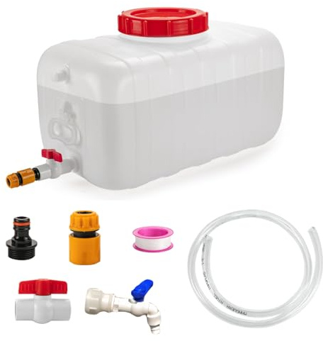 50L Portable Water Tank – 13.2 Gallon Campervan Water Tank with Spigot, Food-Grade Plastic Water Container Camping, Fresh/Dirty Water Storage Tank for UK Outdoor, Garden (White, 50L)