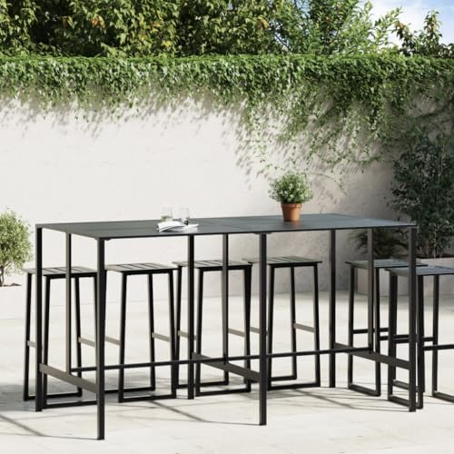 Frdhee Partytisch Terassenmöbel Außen,Bartisch Schwarz 200x100x110 cm Pulverbeschichteter Stahl,Robust und Einfach zu Montieren