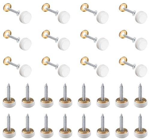 INCREWAY Mirror Nails, 32 Sets Copper Mirror Polished Screws with Decorative Caps, White Mirror Covers (16MM)