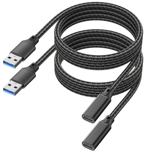 USB C Female to USB Male Adapter Cable 5FT/1.5M 2-Pack,10Gbps USB A to USB C Cable Extension, USB 3.2 GEN 2 Data Transfer,15W Safe Charging USBA to C Adapter Cord for Laptop,PC,U Disk,Flash Drive
