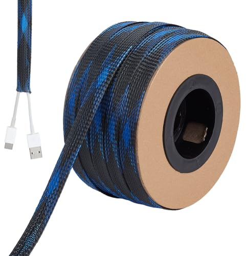 BENECREAT 30M/98Ft PET Expandable Braided Sleeving, 12mm/1/2 Width Cable Protection Sleeve, Wire Management Organizer for Home Audio Video Protect Cat From Chewing Cords (Blue)