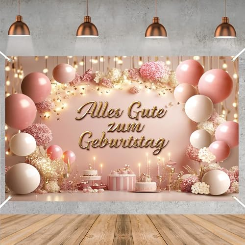 Rosa Luftballons 2D Geburtstagsbanner Männer Frauen,210x150cm Riesen Banner groß, Alles Gute zum Geburtstag Deko Banner,Happy Birthday Banner,Geburtstagsparty Deko
