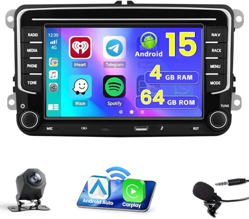 Ohradio Android 15 Autoradio für VW Passat 7 Zoll Wireless CarPlay GPS | 4G+64G. Auch für VW Tiguan, Beetle, Sharan, Jetta, Caddy, Transporter. Android Auto, BT, WiFi, USB-C, Rückfahrkamera, MIC.