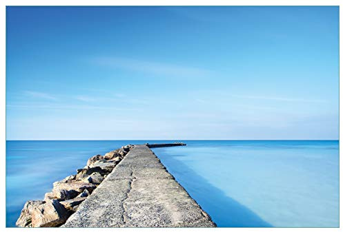 Wallario Küchenrückwand selbstklebend 90 x 60 cm, Motiv: Pier am blauen Ozean mit blauem Himmel | Spritzschutz abwischbar & pflegeleicht