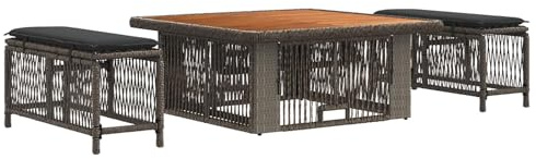vidaXL Garten Essgruppe 3 pcs Grau und Dunkelgrau Poly-Rattan, Garten Essgruppe, rustikal, wetterfest, höhenverstellbarer Tisch für Outdoor-Treffen, modernes Freizeitmöbel