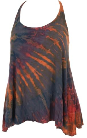 GURU SHOP Sommerliches Boho Batik Top, Unikat Lockeres Yogatop - Grau, Damen