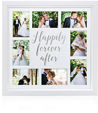 Pearhead Happily Forever After Wedding Collage Picture Frame, Bridal Shower and Wedding Day Gifts, Newlyweds, White