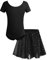 Bricnat Kinder Ballettkleidung Ballettkleid Mädchen Kurzarm Baumwolle Balletttrikot Ballettanzug Tanzkleid Tanzbody mit Rock Tütü Schwarz 160