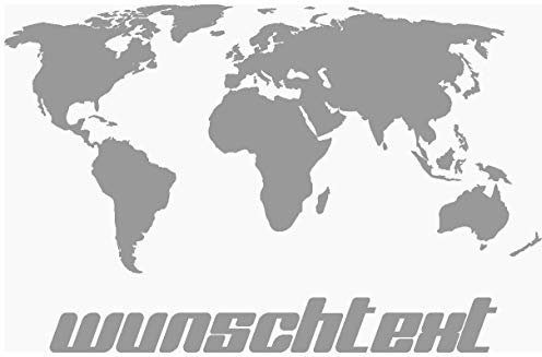 Samunshi® Weltkarte mit Wunschtext Aufkleber in 4 Größen und 25 Farben (30x20cm grau)