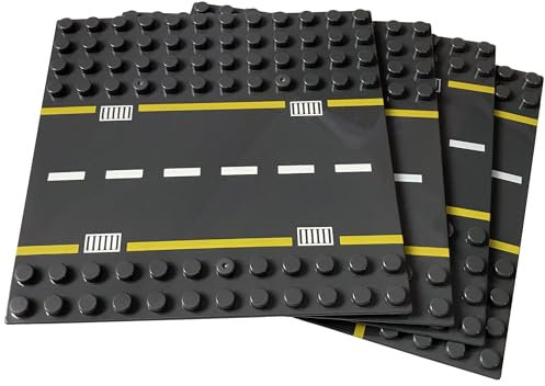 APOSTROPHE Games Building Block Road Base Plates Age 3+ for Large Blocks 19.1 cmx 19.1 cm, 4 Baseplates (2 Straight & 2 Curved Roads) Compatible with Leading Brands