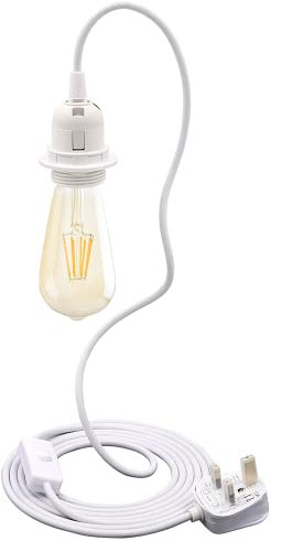 Plug in Pendant Light Cord, UK Plug Pendant Lighting Fitting E27 Lamp Holder, 3-Core Extension Thick Cable with Switch Hanging Lights Cable for DIY Lampshade(No Bulb)