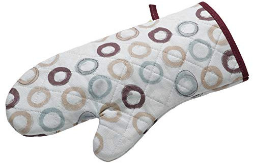 Circle Pattern Quilted Gauntlet Kitchen Pot Holder Oven Glove Mitt with Hanging Loop (Duck Egg/Cream)