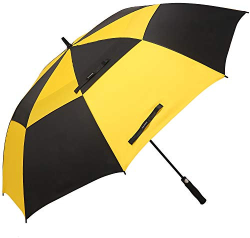 Doubwell Golfschirm, groß, übergroß, 172,7 cm, Lüftungsschlitz, Doppeldach, winddicht, automatisch, gerade, Regenschirme für Damen und Herren, Schwarz/Gelb, XL