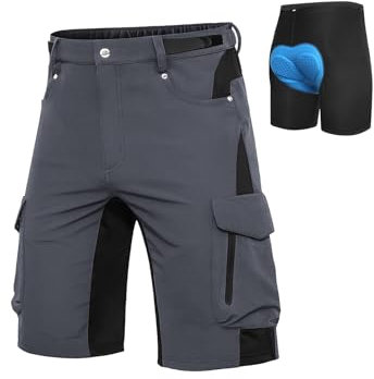 Cycorld MTB Hose-Kurz-Herren-Fahrradhose-Gepolstert, Schnelltrocknende MTB Shorts Radlerhose Atmungsaktiv Radhose Herren Kurz mit Verstellbaren Klettverschlüssen(Grau, S)