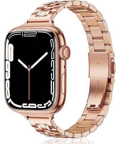 HEKAI Metal Straps Compatible with Apple Watch Strap 40mm 41mm 38mm, Slim Small Adjustable Stainless Steel Replacement Band iWatch Ultra Series 8/7/6/5/4/3/2/1,SE (38mm 40mm 41mm, Roségold)