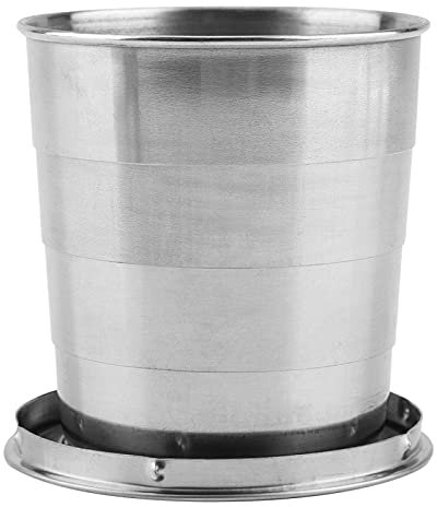 Omabeta Silver Portable Outdoor Tumbler Stainless Steel Collapsible Folding Cup Mini Lightweight Reusable Mugs with Key Chain for Traveling Camping(250ml)