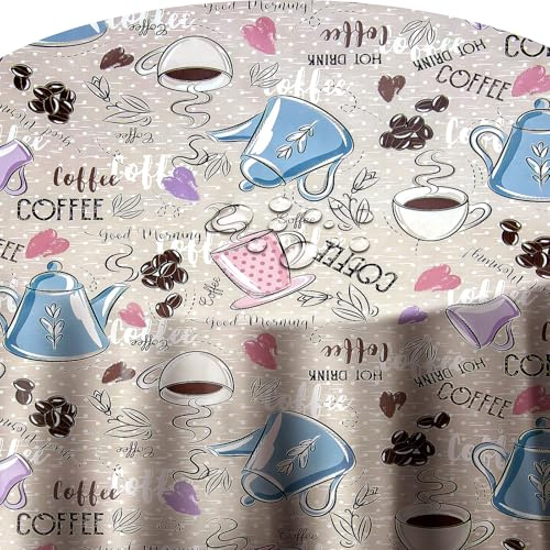 Wachstuch Wachstischdecke Tischdecke Gartentischdecke Farbe und Größe wählbar Good Morning Kaffee Oval ca. 140 x 180 cm abwaschbare Wachstuchtischdecke