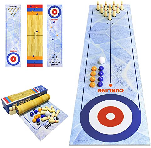 3 in 1 Tabletop Curling Game, Table Top Shuffleboards Curling Bowling,Tabletop Game Interactive Game for Kids & Adults Family Party Games