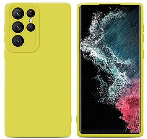 Cadorabo Hülle kompatibel mit Samsung Galaxy S22 Ultra Schutzhülle TPU Silikon Case Liquid Design mit Kameraschutz Slim Kratzfest Weiche Gummi mit Rundumschutz Case Hülle für Galaxy S22 Ultra in Gelb