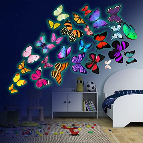 Leuchtende Wandtattoo Schmetterlinge Leuchtend Wandaufkleber Schmetterlinge Deko Schmetterling Wandsticker Wanddeko für Wohnzimmer Schlafzimmer Kinderzimmer Grün