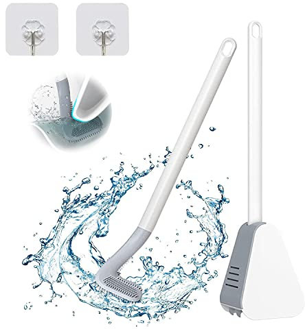 Homezo Golf Toilet Brush, Golf Toilet Brush and Holder Set, Long Handle Toilet Brush, Golf Head Silicone Toilet Brush and Holder, 360°Flexible No Dead Corner Household Cleaning Brush (White)