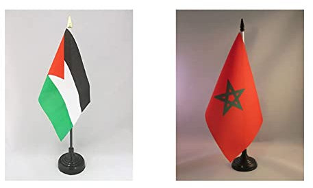 AZ FLAG Drapeau de Table Palestine 15x10cm - Petit Drapeaux DE Bureau palestinien 10 x 15 cm Pointe dorée & Drapeau de Table Maroc 21x14cm - Petit Drapeaux DE Bureau marocain 14 x 21 cm