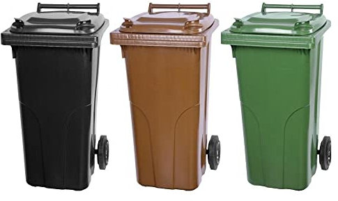 PROREGAL SuperSparSet 3x 2-Rad-Mülltonne MGB | HDPE-Kunststoff | 120 Liter Grau/Schwarz & Braun & Grün| Mülltonne, Müllgroßbehälter, Mülleimer, Abfalltonne, Müllbehälter, Universaltonne