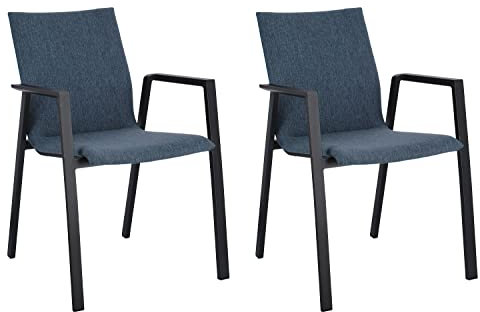 Home4You Gartenstühle 2er Set - Blau - Anthrazit - Textilen - Aluminiumrahmen - stapelbar