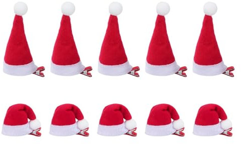 SCLLNDA 10 Stück Haarspangen Weihnachten Santa Hut Haarspangen Mini Weihnachtsmütze Haarschmuck Weihnachten Weihnachts Kopfschmuck Weihnachtsmütze Haarnadeln Haarschmuck für Mädchen Damen