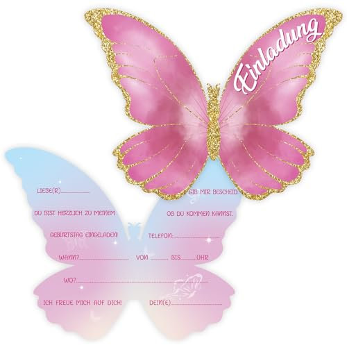 Fowecelt Schmetterling Einladungskarten Kindergeburtstag Mädchen - 15 Regenbogen Schmetterling Einladungskarten Geburtstag Party für Mädchen und Jungen Kinder Geburtstagsfeier