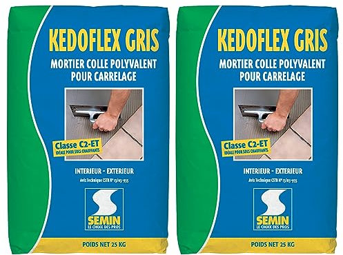 Mortier Colle Polyvalent pour Carrelage Kedoflex Gris Semin, Intérieur/Extérieur, sac de 25 kg, lot de 2