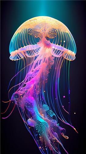 Diamond Painting, Bunte Qualle DIY 5D Diamant Painting Bilder Erwachsene 35x65cm, Mit Zubehör, Groß Full Drill Kinder Stickerei Malen nach Zahlen Set, Crystal Art für Weihnachten Home Wand Deko B-95