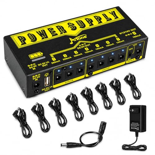 AITONE Pedalnetzteil, 9 V, 12 V, 18 V, wiederaufladbarer Akku, Gitarrenpedal-Board mit 8 isolierten DC-Ausgängen, USB-Anschluss, 100/500 mA (A-P05)