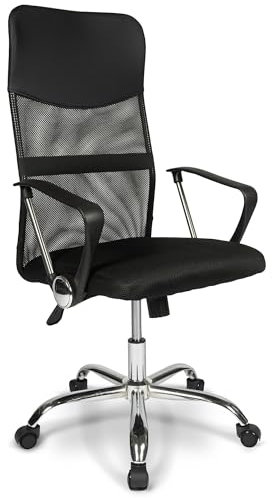 Ergodu Bürostuhl Ergonomisch - Neigungsfunktion - Mesh, Netzrückenlehne - Höhenverstellbarer Chefsessel - Schreibtischstuhl - Office Chair - Schwarz ST-013
