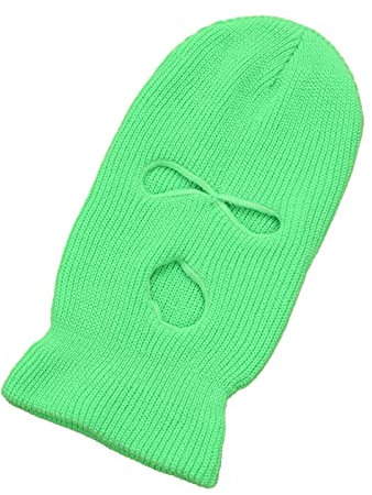 SANON Sturmhaube mit 3 Löchern, gestrickt, winddicht, für Skifahren, Radfahren, Grün, grün, 7