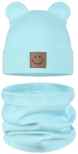 Majka | Kinder-Sportmütze & Schlauchschal Set | Kindermütze & Loop-Schal | 95% Baumwolle | Herbst Frühling Winter | weiches & pflegeleichtes (Türkis)