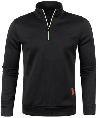 Half Zip Pullover Herren Ohne Kapuze Männer für Solid Arbeitspullover Oversize Winter Sport Arbeitspullover Sweater Men (DE/NL/SE/PL, Alphanumerisch, M, Regular, Regular, Schwarz)