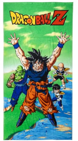 Dragon Ball Kinderhandtuch, mehrfarbig, 70 x 140 cm, aus 100 % Baumwolle, 320 g/m², kleines Handtuch, bedruckt von Goku, Piccolo, Gohan und Krillin, Originalprodukt, entworfen in Spanien
