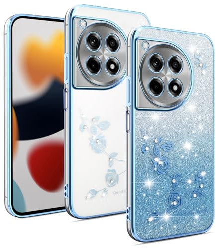 XINYEXIN Cover Glitter per OnePlus 12R, Custodia Bling Brilla Ultrasottile Trasparente Antiurto, Carino Scintillante con Donne e Ragazze - Blu