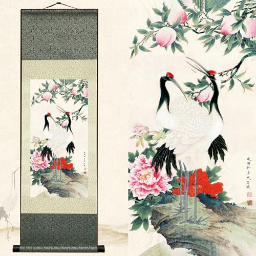 Newscz Schlafzimmerbilder für Wandkunst, Wandgemälde, Seidenschnörkelkunst, Gemälde, Grus Japonensis, Poster, Wandteppich, Schlafzimmer, Leinwand, asiatische Hausdekoration für Wohnzimmer,