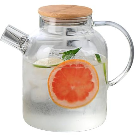 Carafe à Eau en Verre de 1,8 L, Carafe à Boisson, Pichet à Eau en Verre de Grand Volume avec Couvercle en Bambou, Pichet en Verre à Haute Teneur en Borosilicate, Pichet en Verre